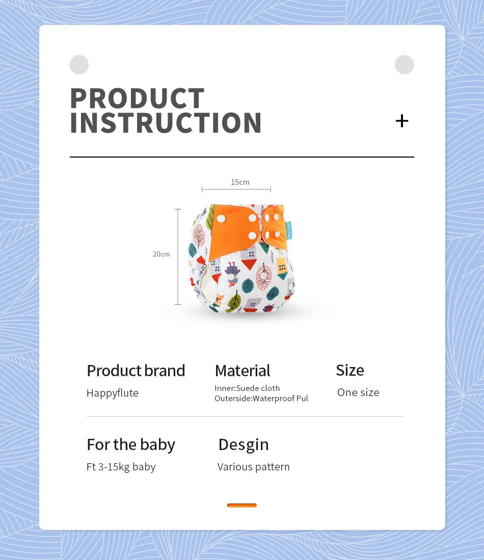 Happyflute 4Pcs/Set Eco-Friendly Reusable Baby Cloth Diapers Unisex 0-1Y Polyester Nappies Suitable for 3-15 Kg Weight