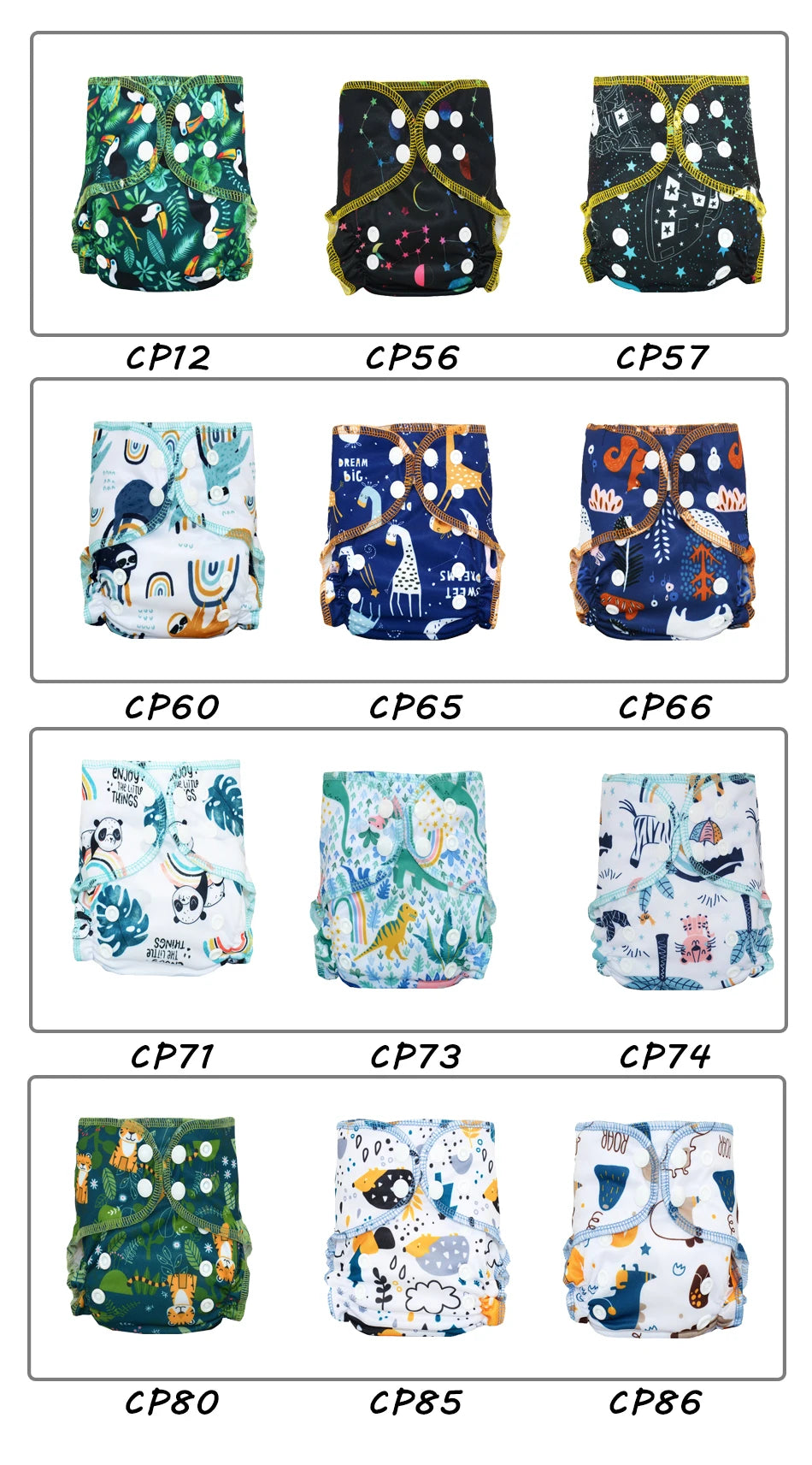 EezKoala Newborn Baby Diapers Organic Cotton Waterproof PUL Tiny AIO Cloth Nappy with Colorful Binding Fit 3-6KG Unisex