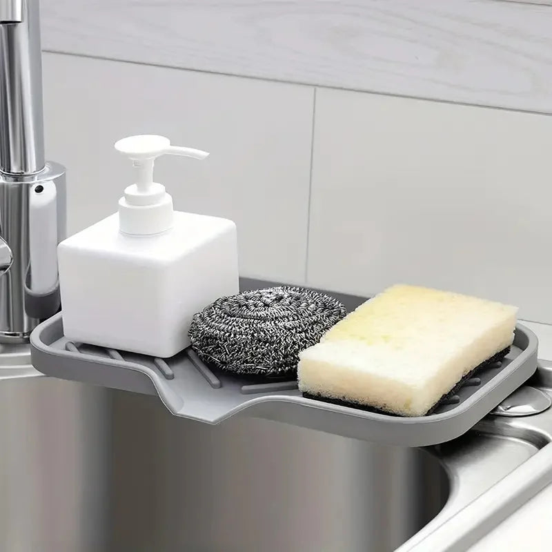 Sink Silicone Tray With Drain Soap Sponge Storage Holder Countertop Sink Scrubber Brush Soap