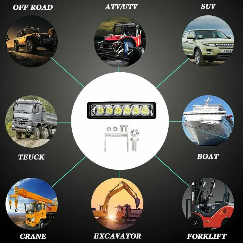 2PCS 18w 6 LED Car Work Light, Driving Lamp