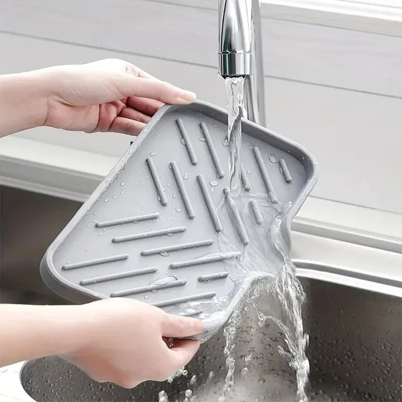 Sink Silicone Tray With Drain Soap Sponge Storage Holder Countertop Sink Scrubber Brush Soap