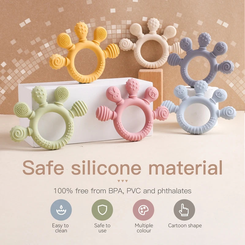 Food Grade Silicone Baby Teethers Animal Shape Teething Toys 0-12 Months Grinding Stick Pacifier Accessories BPA Free