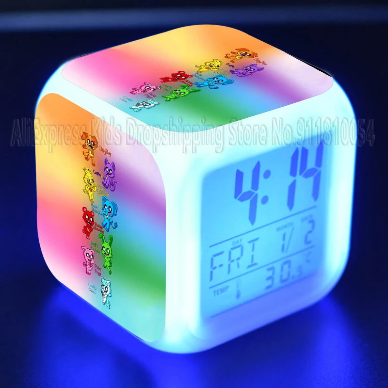Smiling Critter LED Night Light Alarm Clock Catnap Cartoon Desk Clock with Date & Temperature Display for Kids Birthday Gift