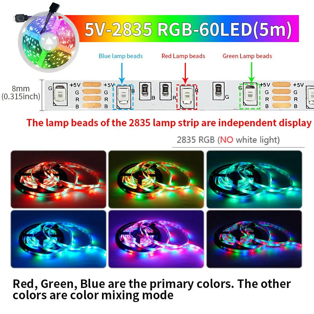 Smart Bluetooth Led Strip Lights RGB 2835 5V USB Smart Life App Controlled for Desktop Screen TV BackLight Flexible Diode Tape