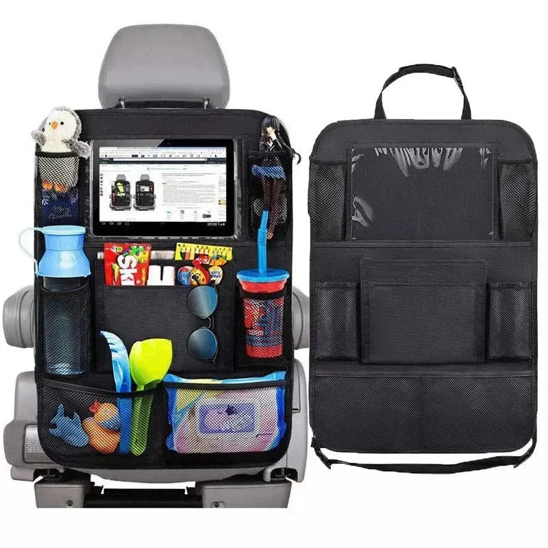 Car Rear Organizer with Touch Screen, Tablet Holder, Auto Storage Pockets Cover, Car Seat Back Protectors