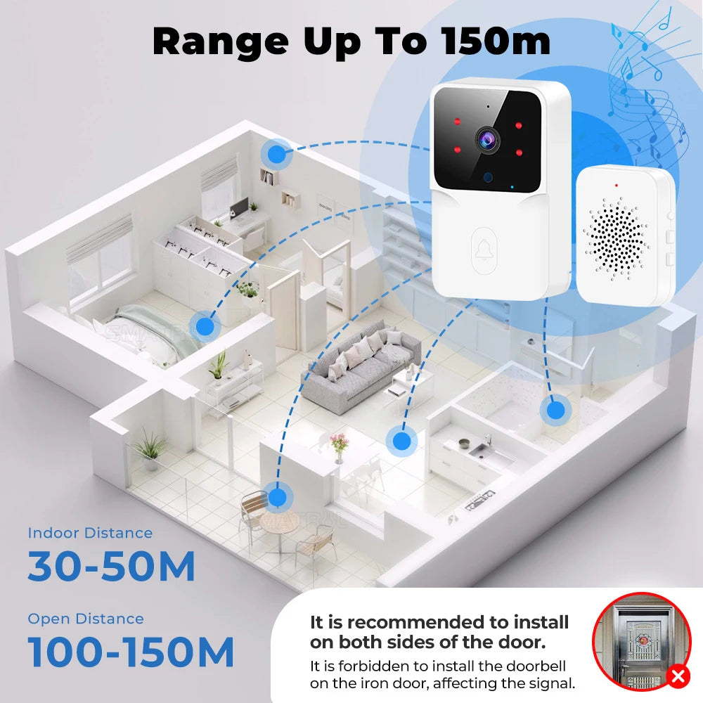 Tuya WiFi Video Doorbell Wireless HD Camera IR Alarm, Door Bell WiFi Intercom