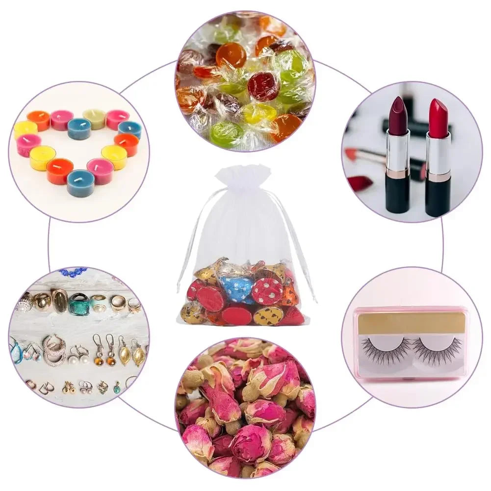 50Pcs Organza Drawstring Bags for Gifts, Jewelry, and Party Favors
