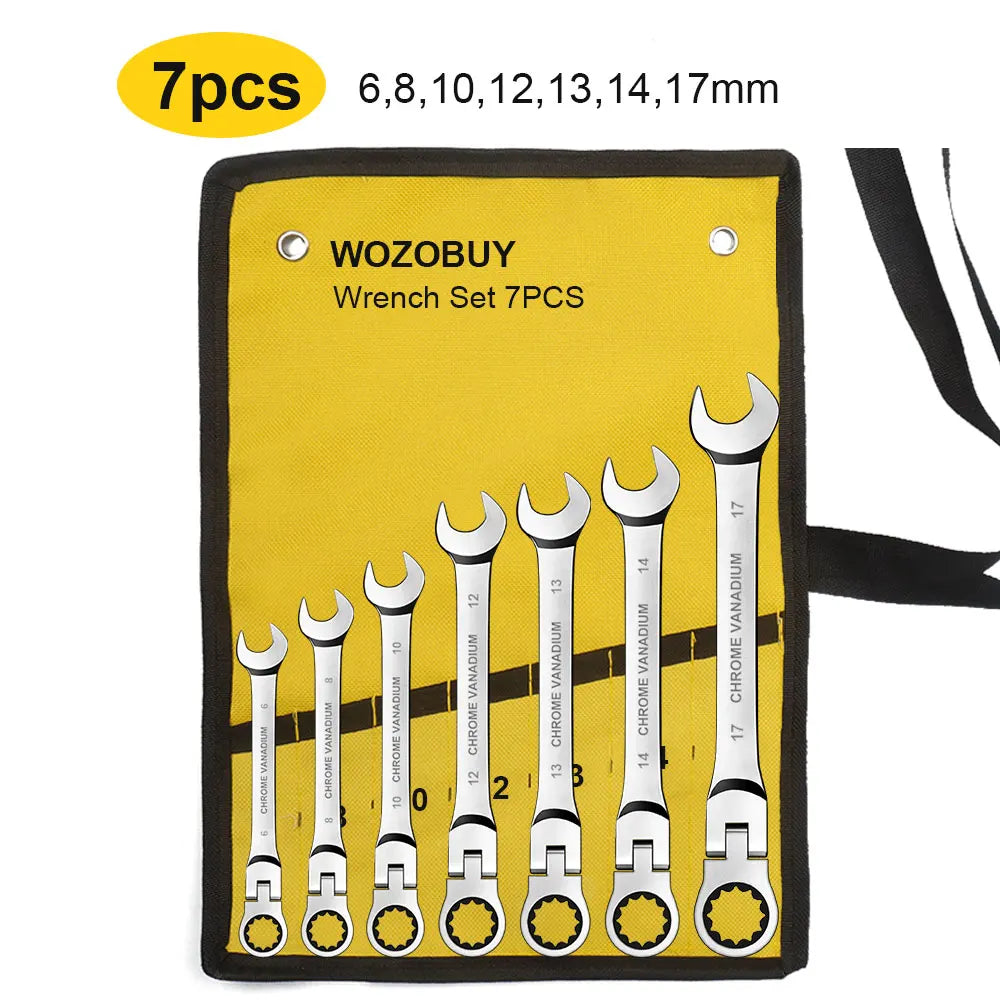 Flexible Ratcheting Combination Wrench Set,Key Wrench Ratchet Spanner Metric Hand Tool Sets,Car Repair Tools with Carrying Bag