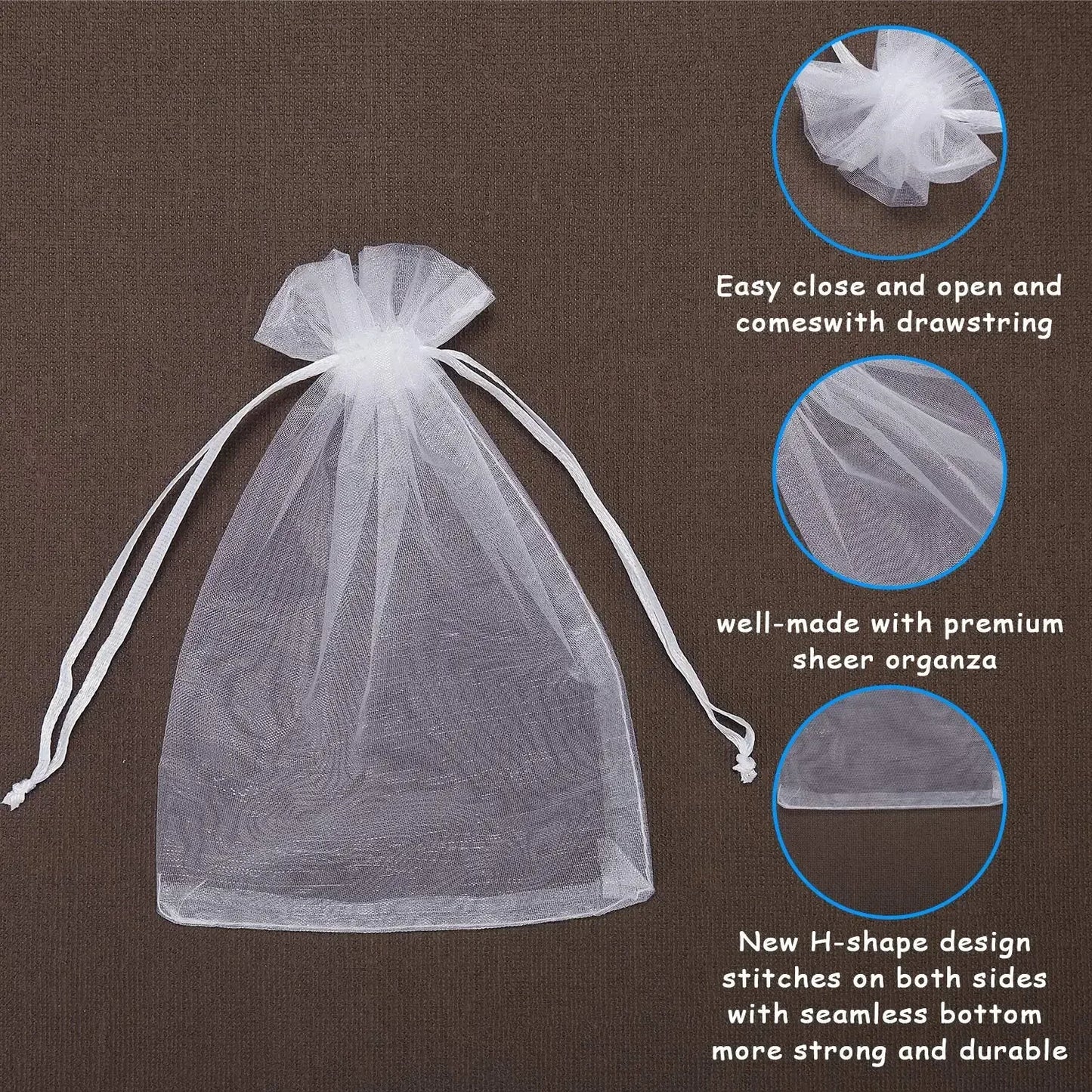 50Pcs Organza Drawstring Bags for Gifts, Jewelry, and Party Favors