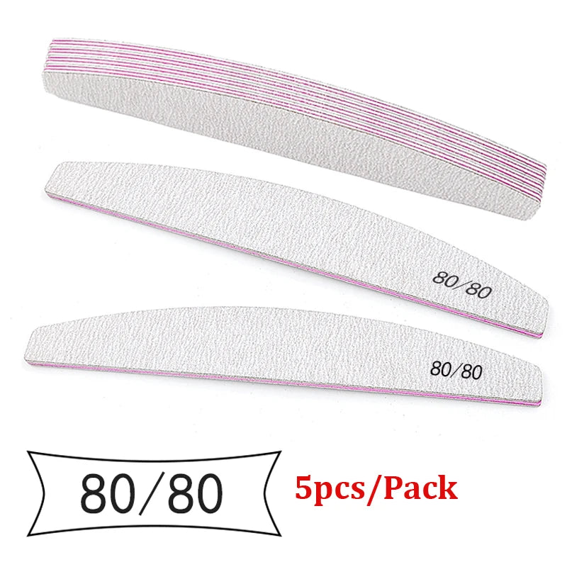 5Pcs/Lot Nail File Set - Mix Color Limas with 80/100/150/180/240 Grit for Manicure & Pedicure
