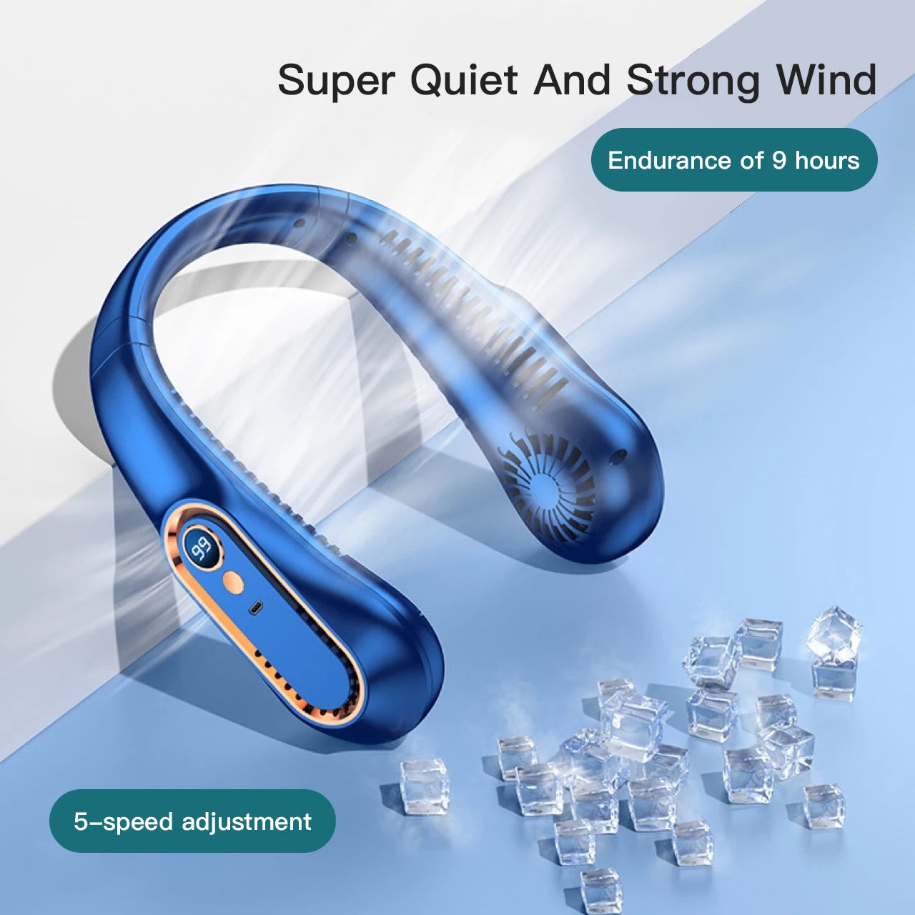 3000mAh Hanging Neck Fan Portable Bladeless Mini USB Rechargeable Mute LED Digital Display Electric Fan