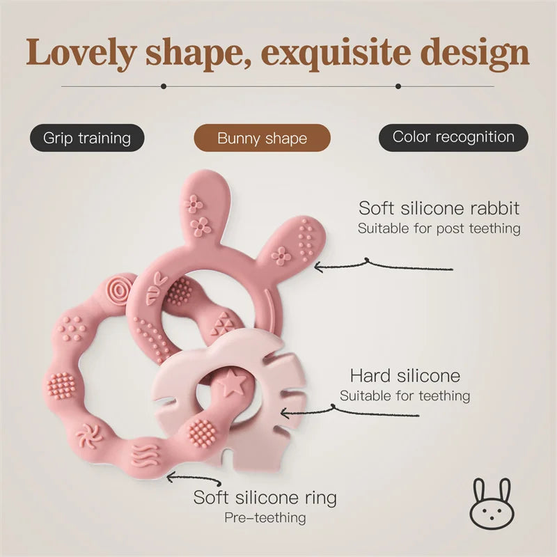 Food Grade Silicone Baby Teethers Animal Shape Teething Toys 0-12 Months Grinding Stick Pacifier Accessories BPA Free