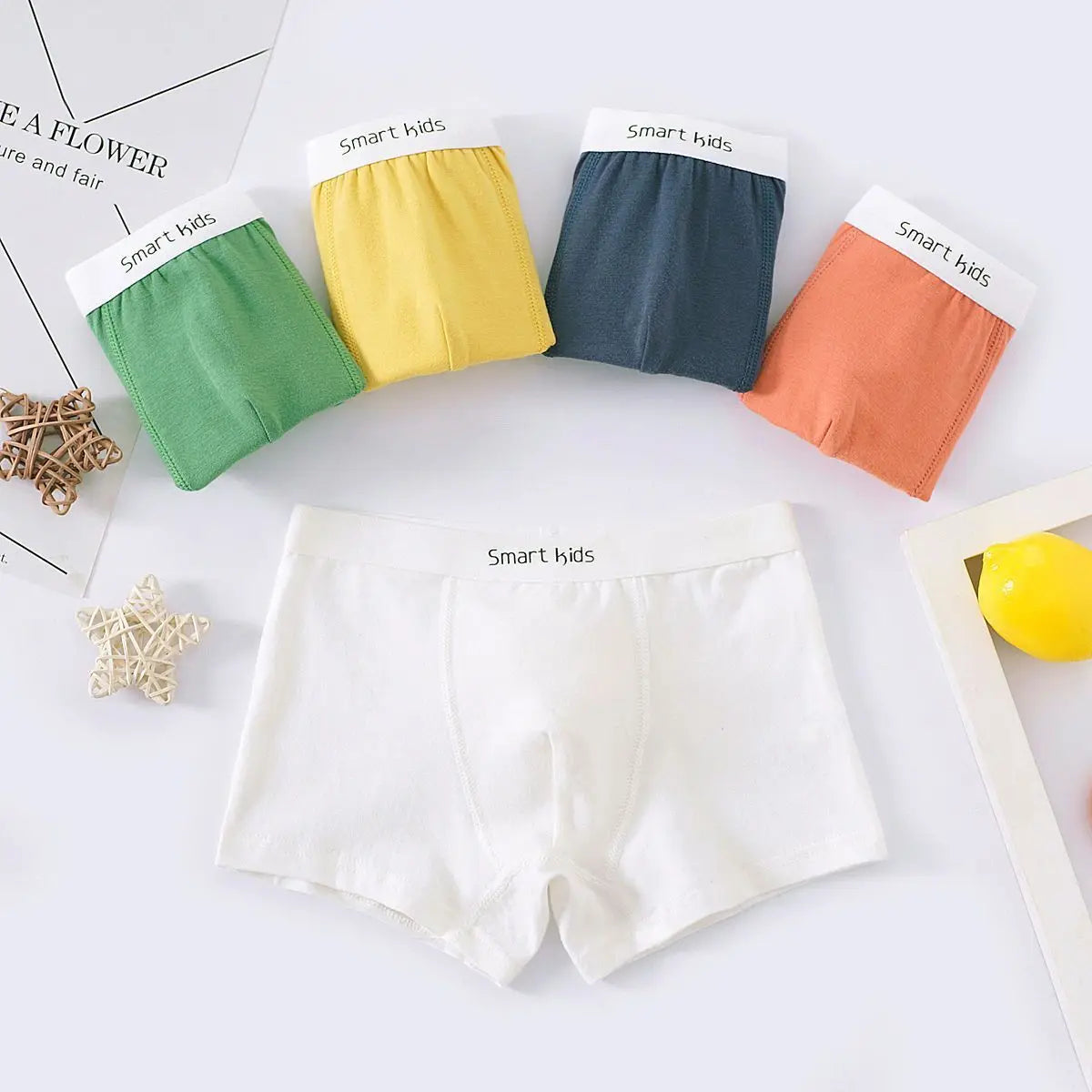 5-Pack Boys Cotton Boxer Shorts Children's Underwear Teenagers Comfortable Fit Solid Color Daily Wear
