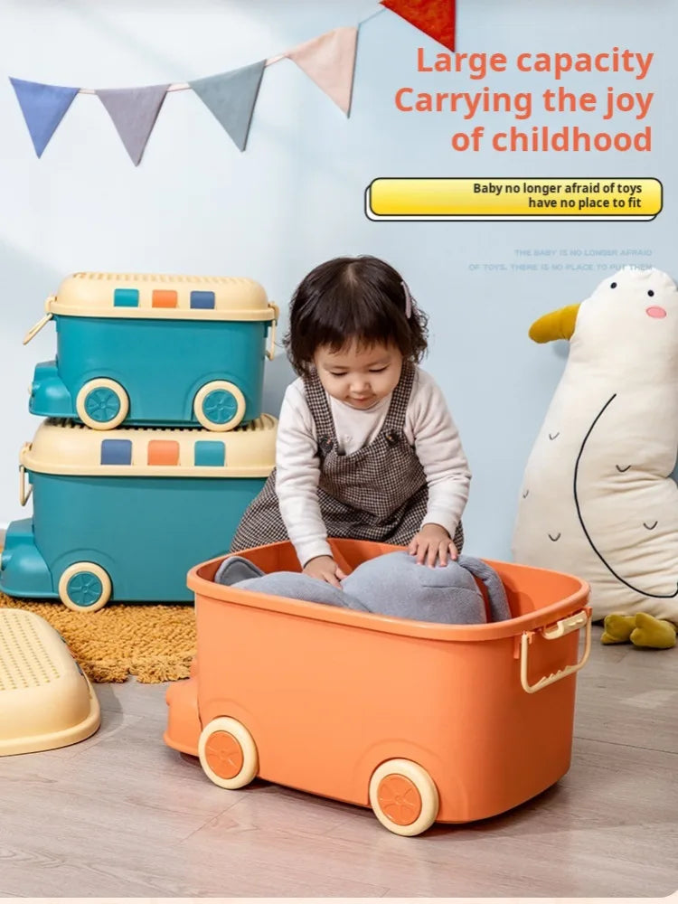 Thickened extra large capacity storage boxes household plastic children's toys to organize cartoon locomotive