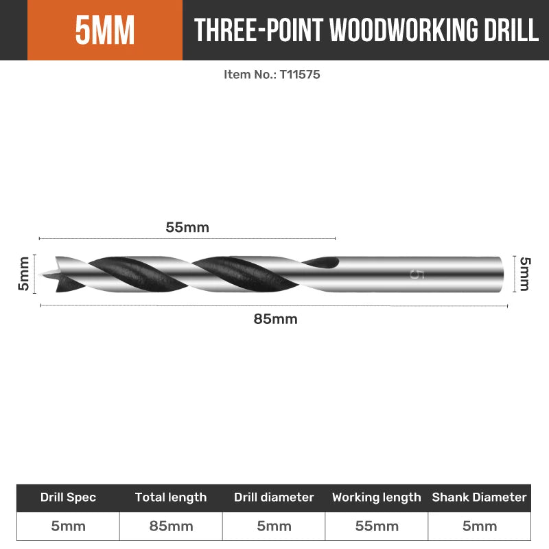Hi-Spec 8pc Three-tip Woodworking Drill 3~10mm Tri-Point Drill Bits Kit High Speed Steel Hole Opener Cutter Metal Wood Tools