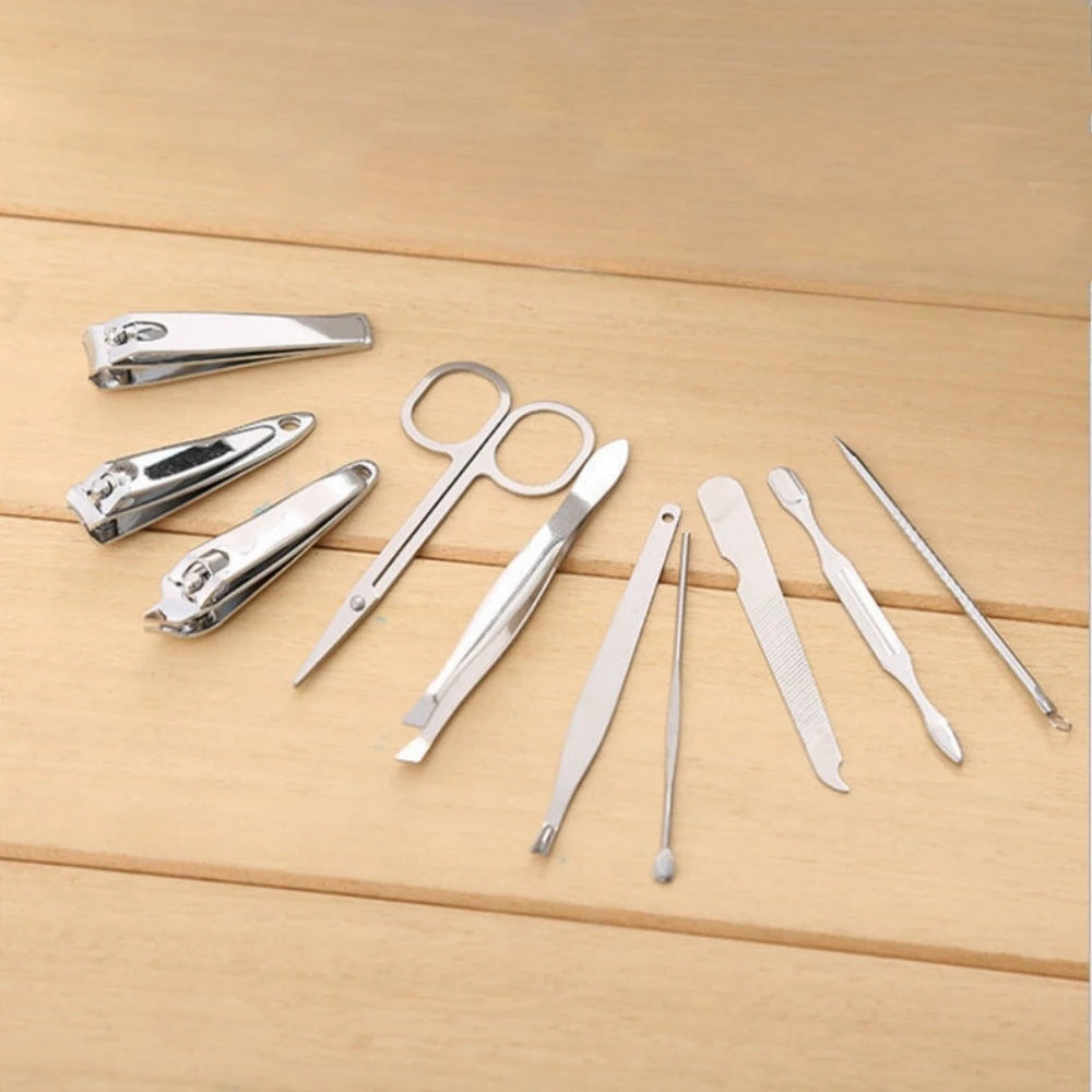 10-Piece Stainless Steel Manicure & Pedicure Tool Set with Leather Case