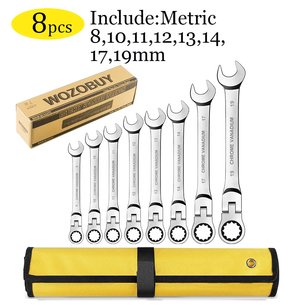 Flexible Ratcheting Combination Wrench Set,Key Wrench Ratchet Spanner Metric Hand Tool Sets,Car Repair Tools with Carrying Bag