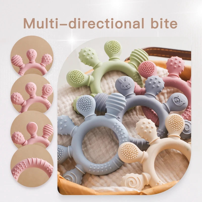 Food Grade Silicone Baby Teethers Animal Shape Teething Toys 0-12 Months Grinding Stick Pacifier Accessories BPA Free