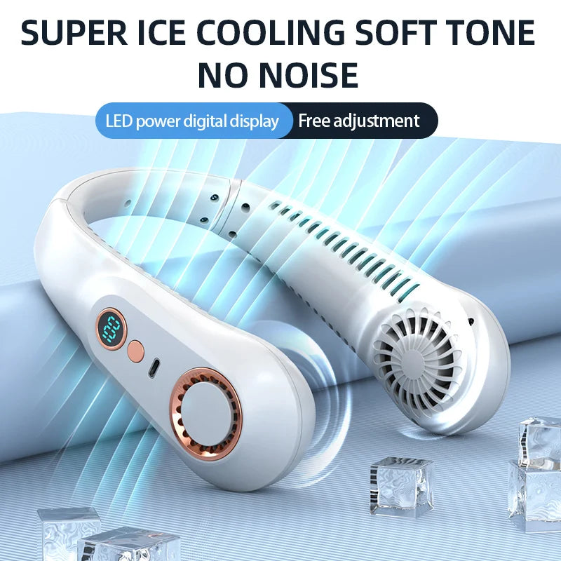 3000mAh Hanging Neck Fan Portable Bladeless Mini USB Rechargeable Mute LED Digital Display Electric Fan