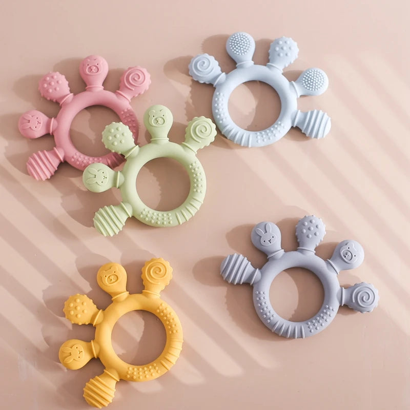 Food Grade Silicone Baby Teethers Animal Shape Teething Toys 0-12 Months Grinding Stick Pacifier Accessories BPA Free