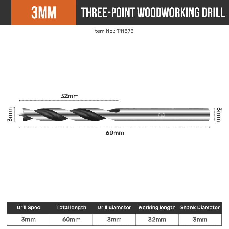 Hi-Spec 8pc Three-tip Woodworking Drill 3~10mm Tri-Point Drill Bits Kit High Speed Steel Hole Opener Cutter Metal Wood Tools