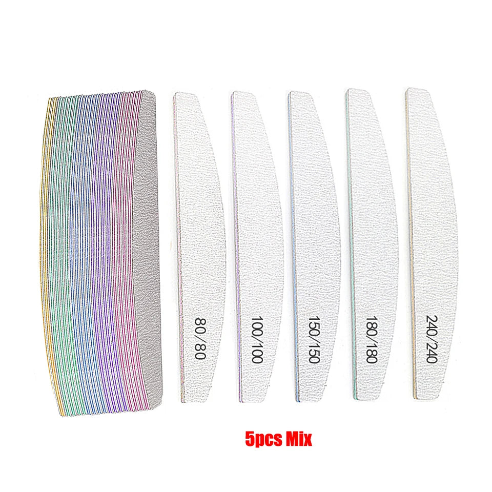 5Pcs/Lot Nail File Set - Mix Color Limas with 80/100/150/180/240 Grit for Manicure & Pedicure