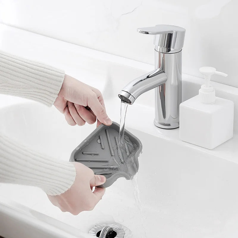 Sink Silicone Tray With Drain Soap Sponge Storage Holder Countertop Sink Scrubber Brush Soap