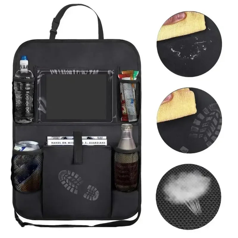 Car Rear Organizer with Touch Screen, Tablet Holder, Auto Storage Pockets Cover, Car Seat Back Protectors