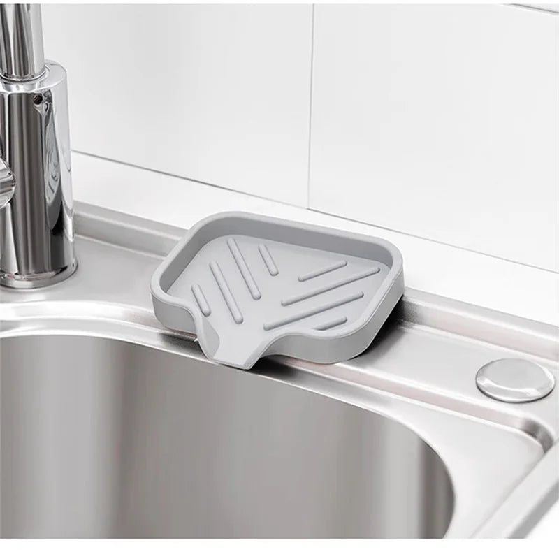 Sink Silicone Tray With Drain Soap Sponge Storage Holder Countertop Sink Scrubber Brush Soap