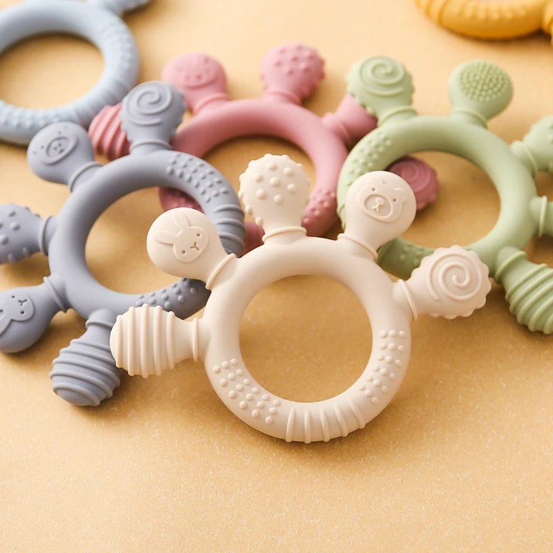 Food Grade Silicone Baby Teethers Animal Shape Teething Toys 0-12 Months Grinding Stick Pacifier Accessories BPA Free