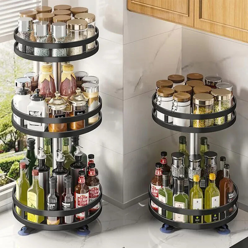 360°Rotation Spice Rack Organizer Jar Non-Skid Carbon Steel Storage Tray For Seasonings And Spices Cans