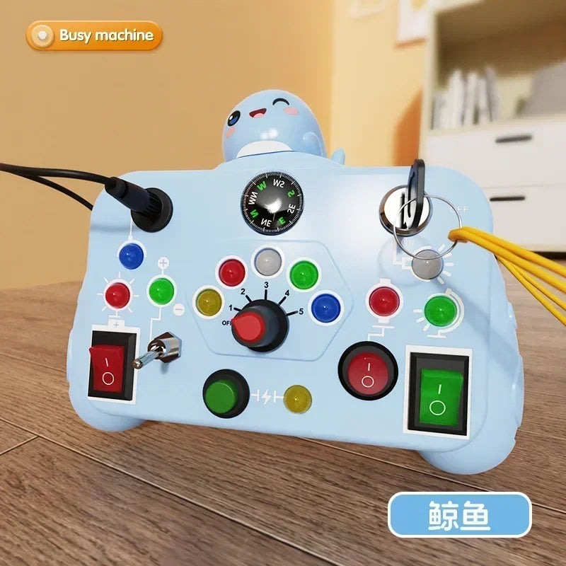 Montessori Busy Board Sensory Toy with LED Light Switch for Children (Ages 2-4)