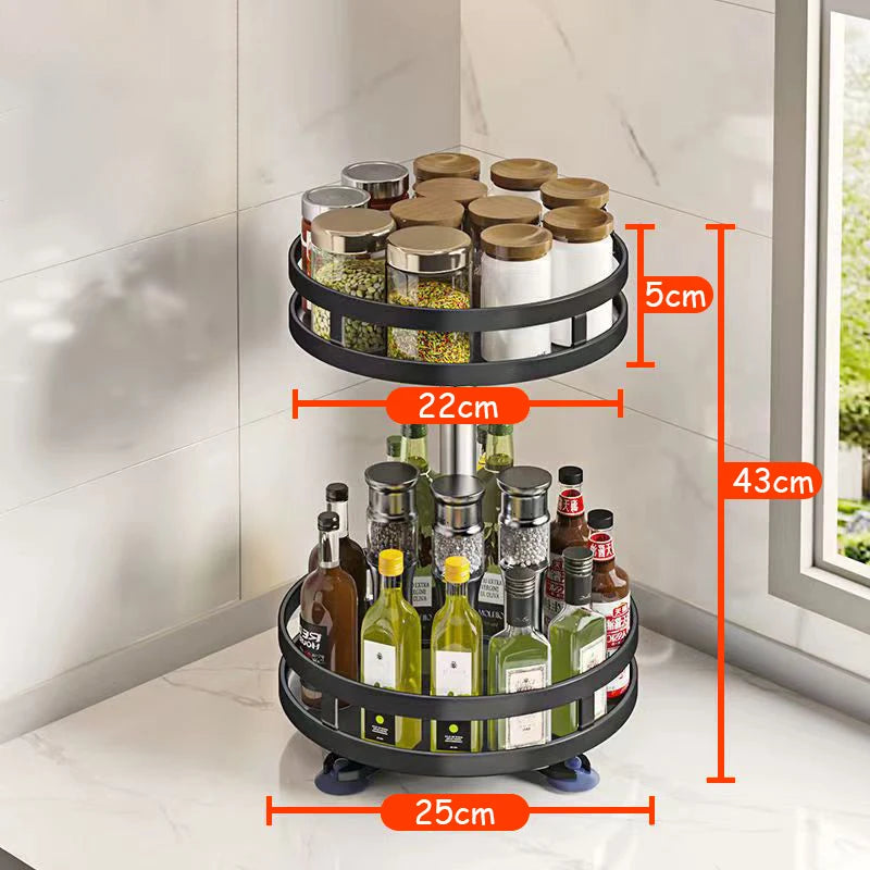 360°Rotation Spice Rack Organizer Jar Non-Skid Carbon Steel Storage Tray For Seasonings And Spices Cans