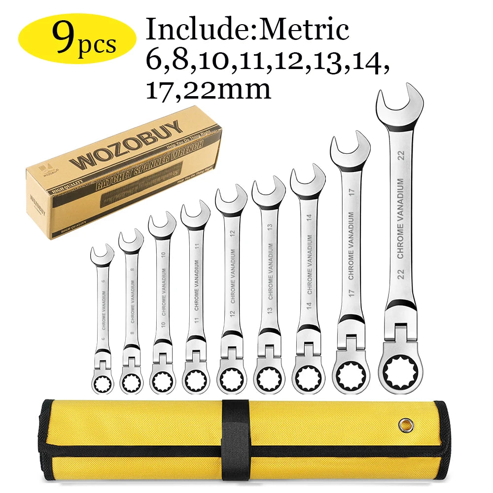 Flexible Ratcheting Combination Wrench Set,Key Wrench Ratchet Spanner Metric Hand Tool Sets,Car Repair Tools with Carrying Bag