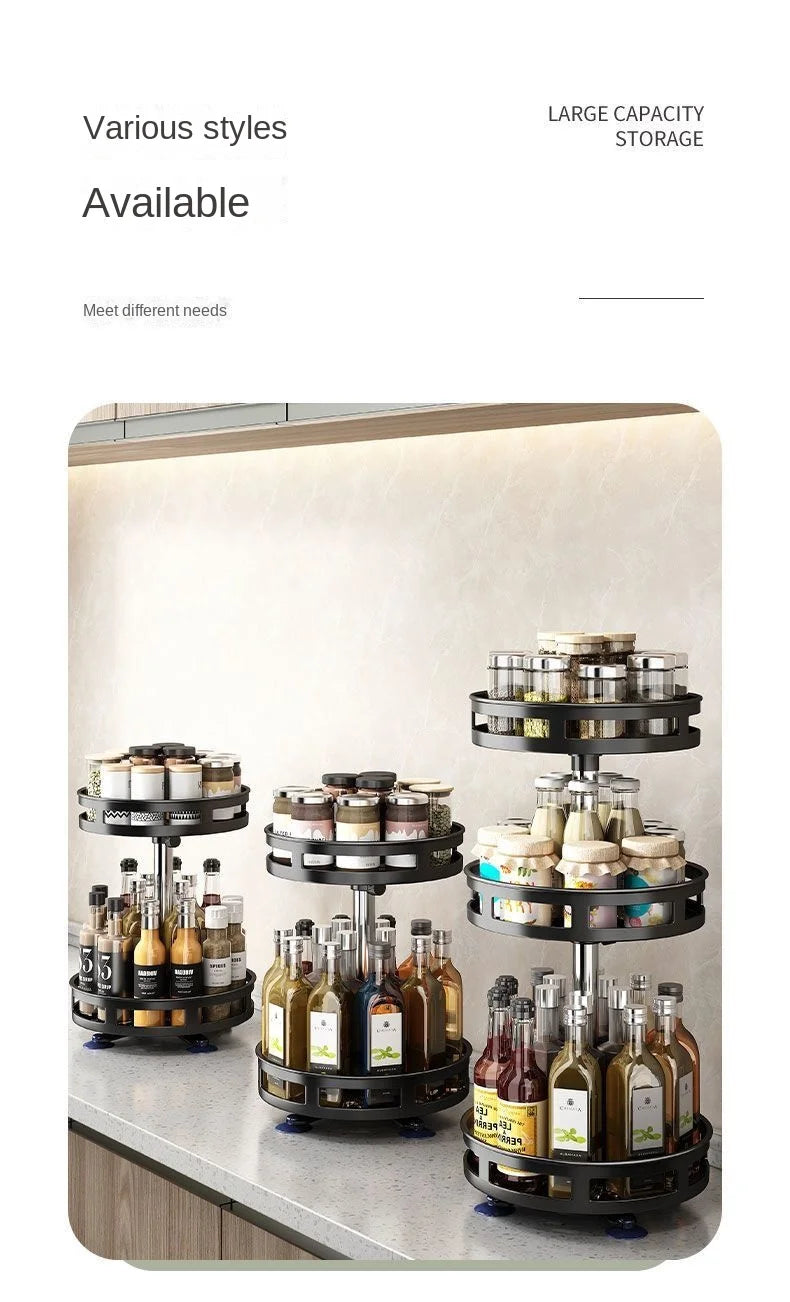 360°Rotation Spice Rack Organizer Jar Non-Skid Carbon Steel Storage Tray For Seasonings And Spices Cans