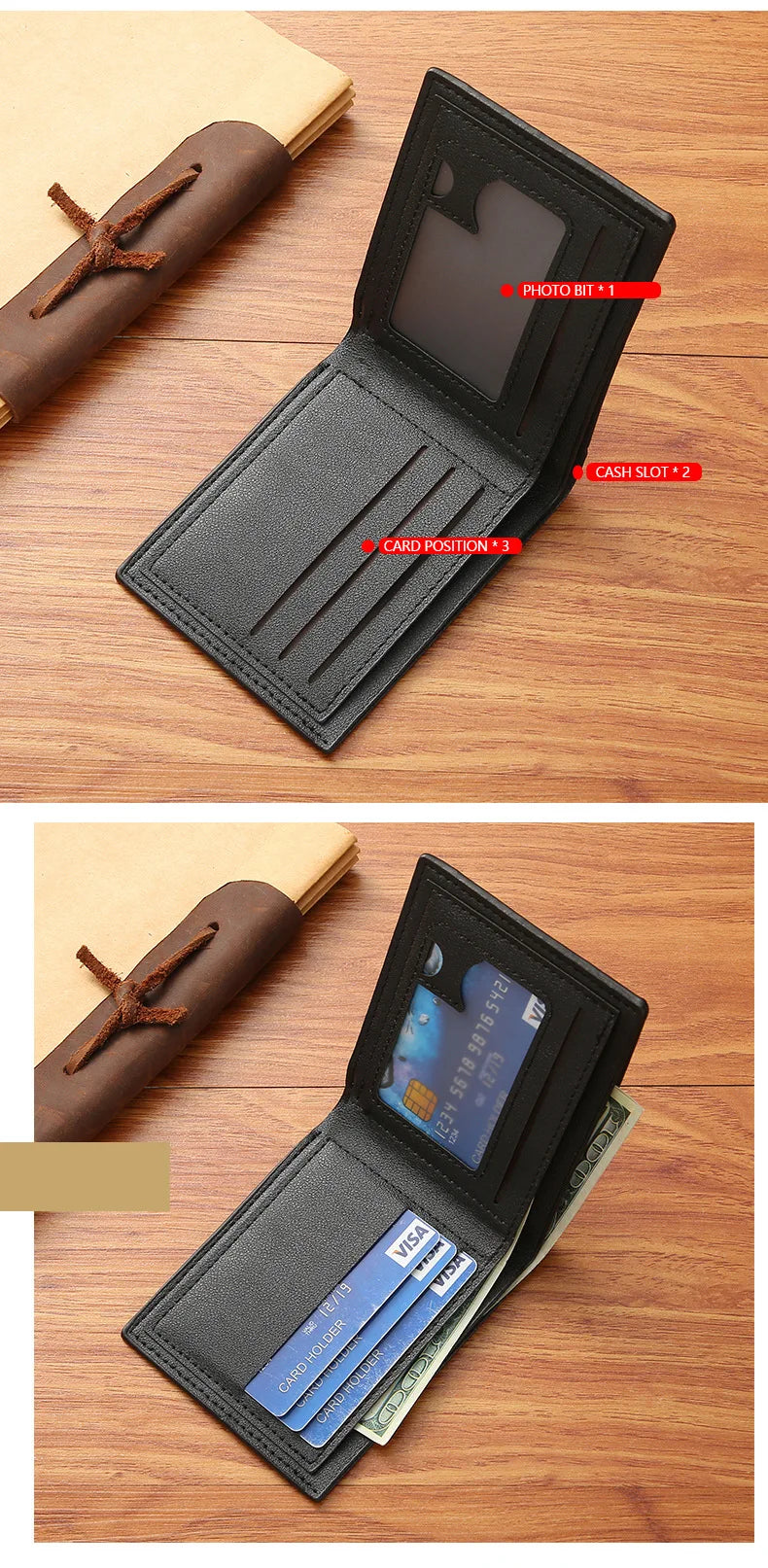 Men's Slim Bifold Faux Leather Wallet with Card Holder