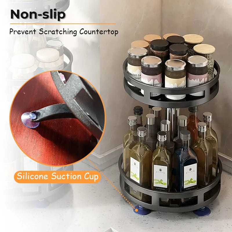 360°Rotation Spice Rack Organizer Jar Non-Skid Carbon Steel Storage Tray For Seasonings And Spices Cans