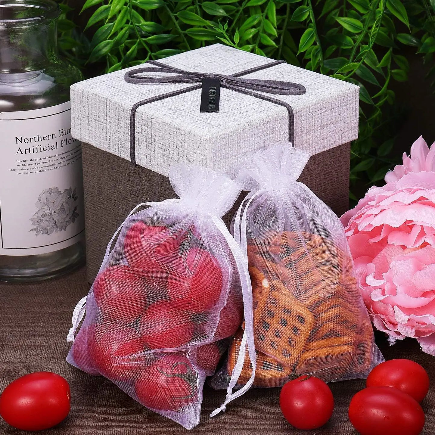 50Pcs Organza Drawstring Bags for Gifts, Jewelry, and Party Favors