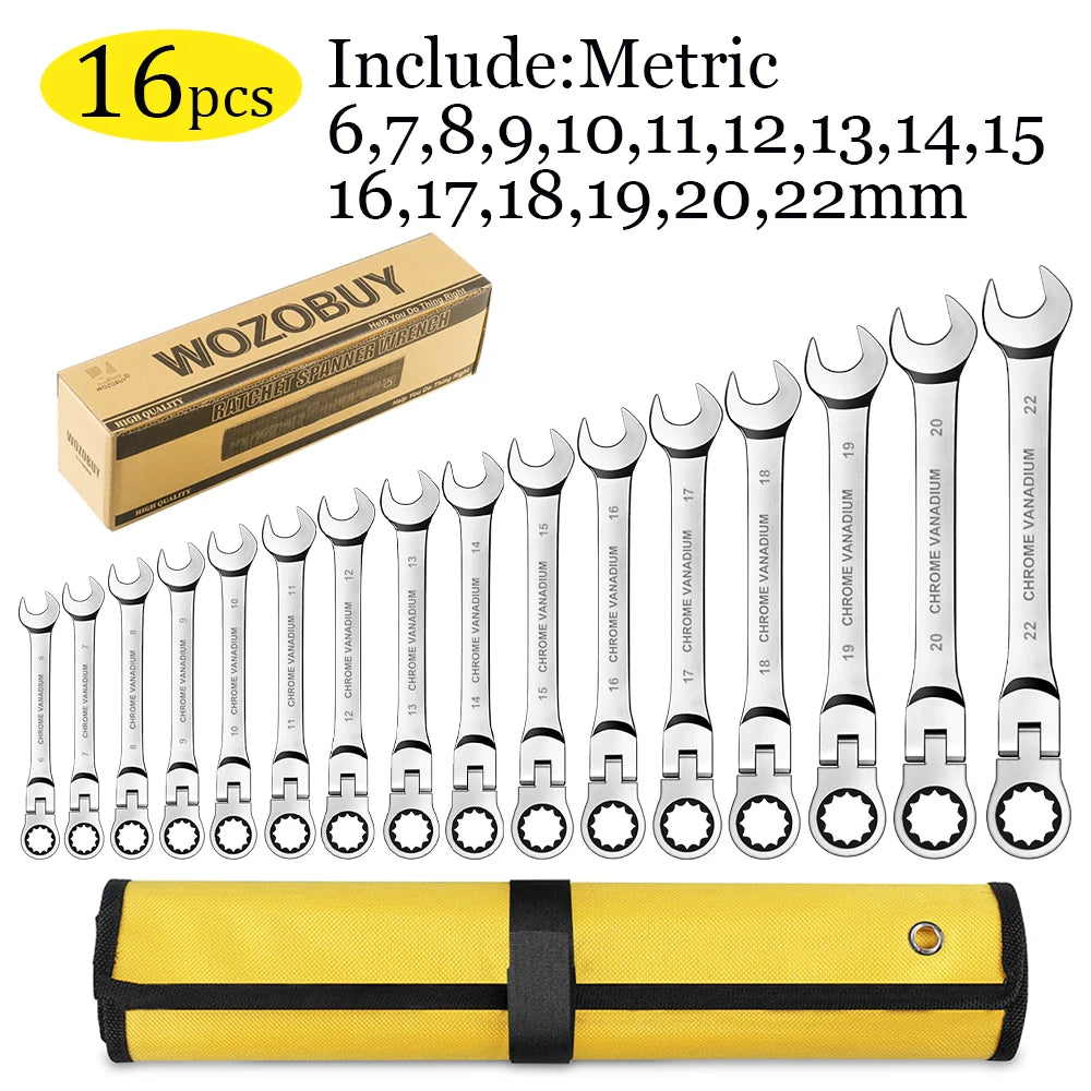 Flexible Ratcheting Combination Wrench Set,Key Wrench Ratchet Spanner Metric Hand Tool Sets,Car Repair Tools with Carrying Bag
