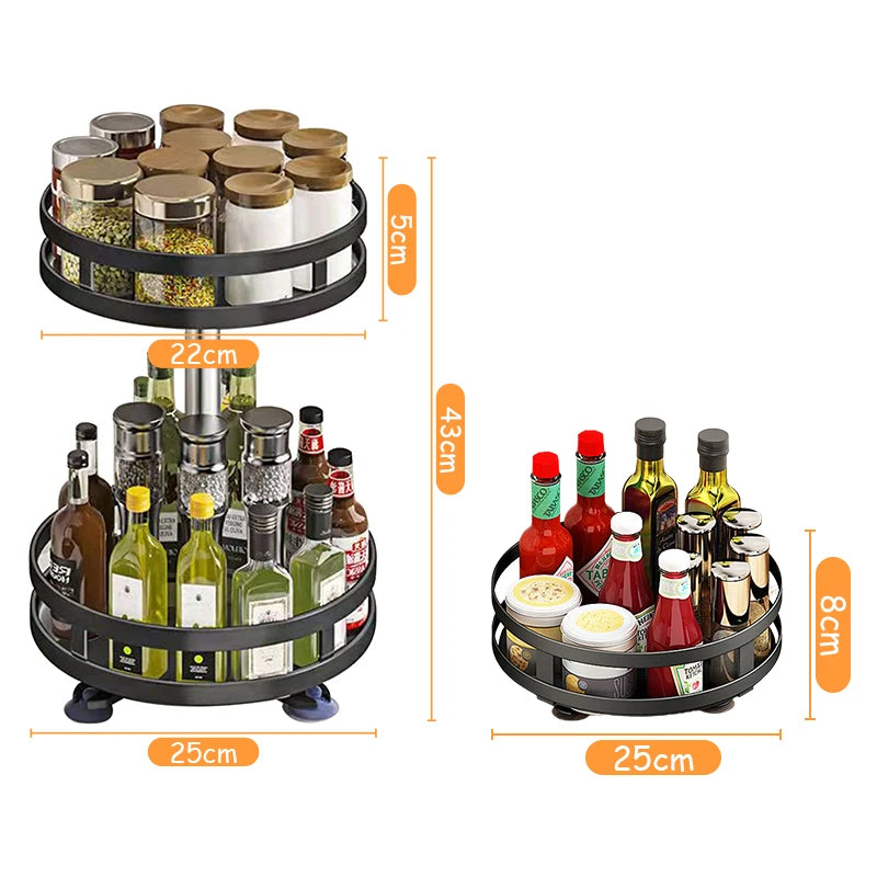 360°Rotation Spice Rack Organizer Jar Non-Skid Carbon Steel Storage Tray For Seasonings And Spices Cans