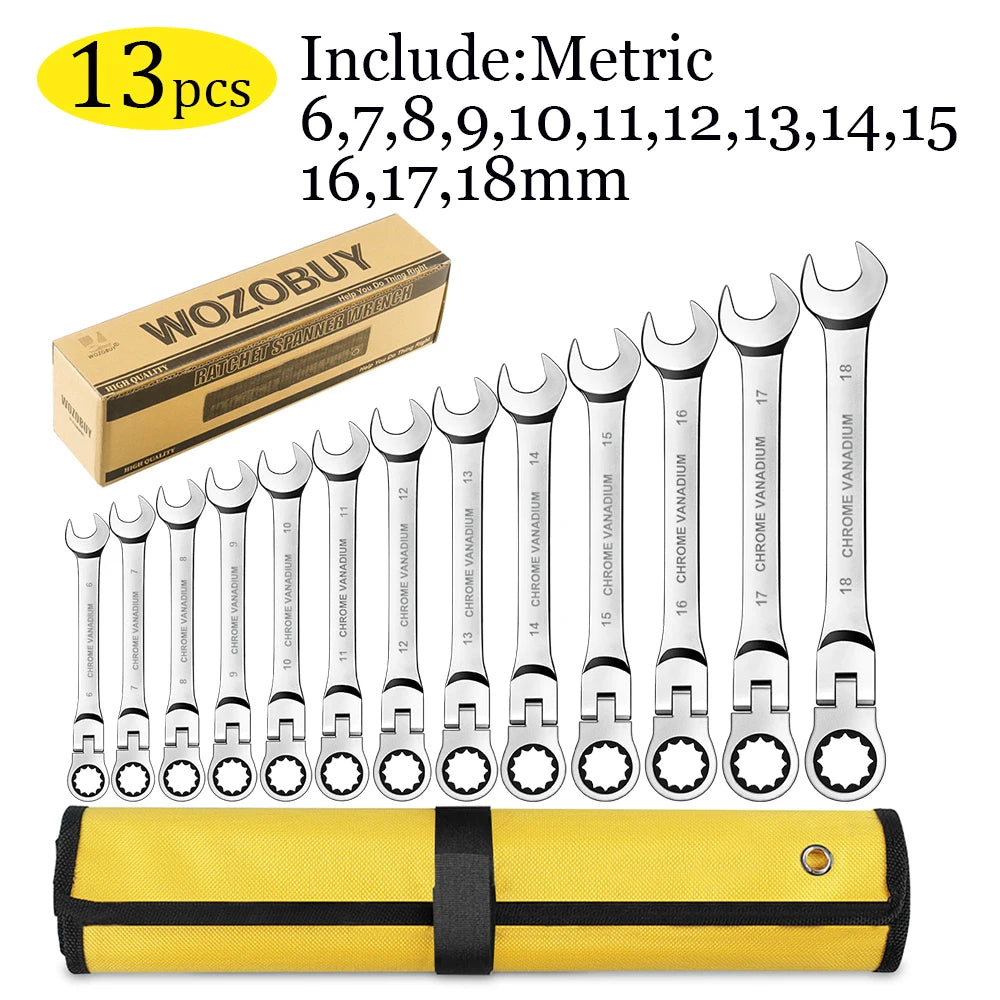 Flexible Ratcheting Combination Wrench Set,Key Wrench Ratchet Spanner Metric Hand Tool Sets,Car Repair Tools with Carrying Bag