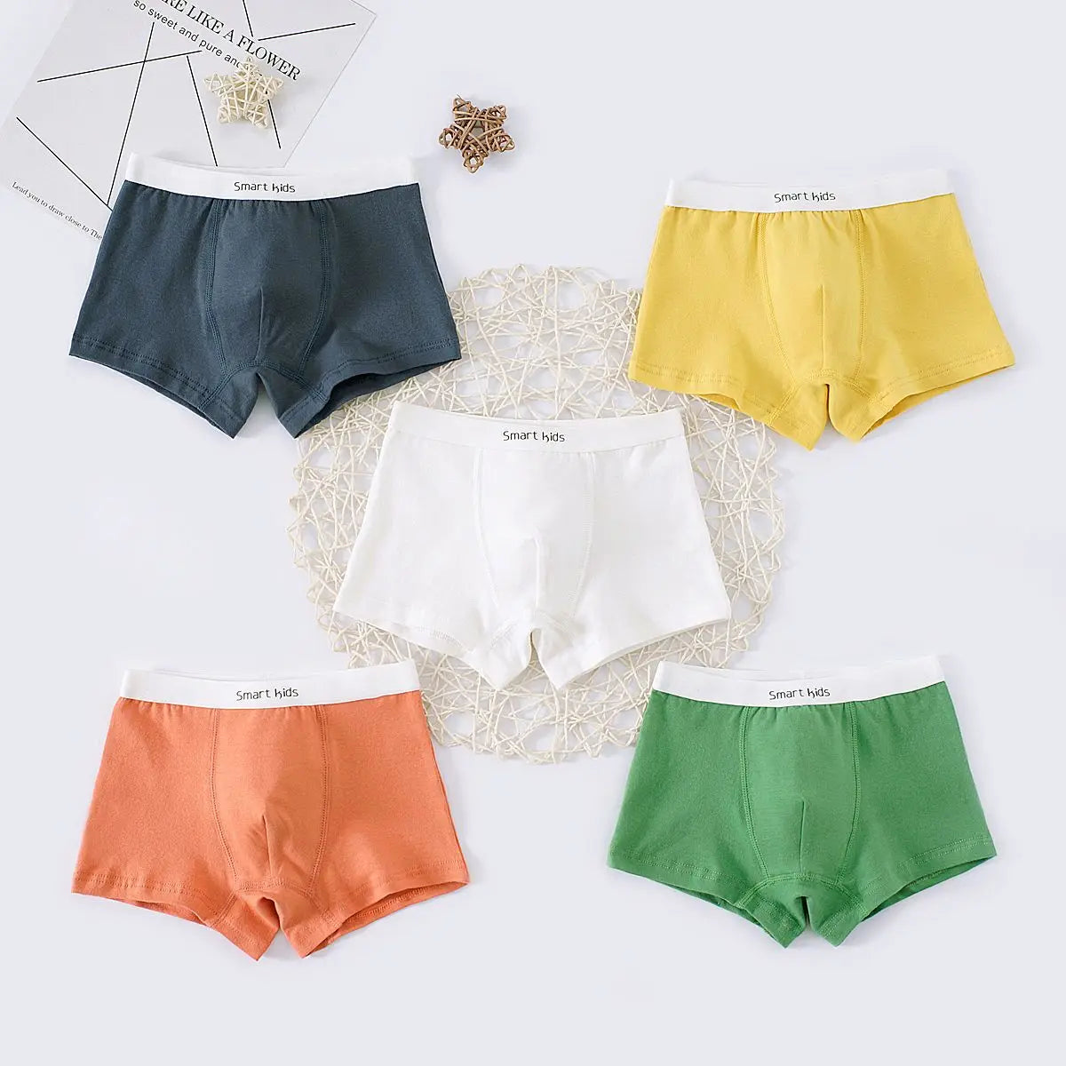 5-Pack Boys Cotton Boxer Shorts Children's Underwear Teenagers Comfortable Fit Solid Color Daily Wear