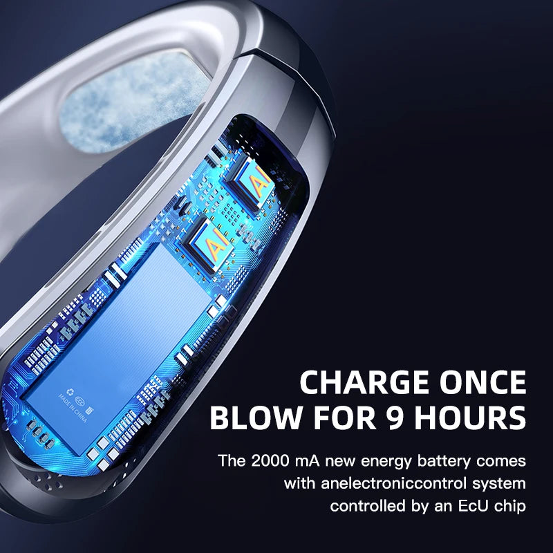 3000mAh Hanging Neck Fan Portable Bladeless Mini USB Rechargeable Mute LED Digital Display Electric Fan