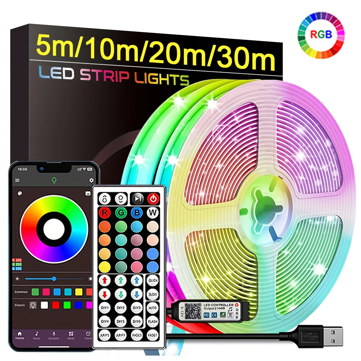 RGB LED Strip Lights with App Control for Room Decoration