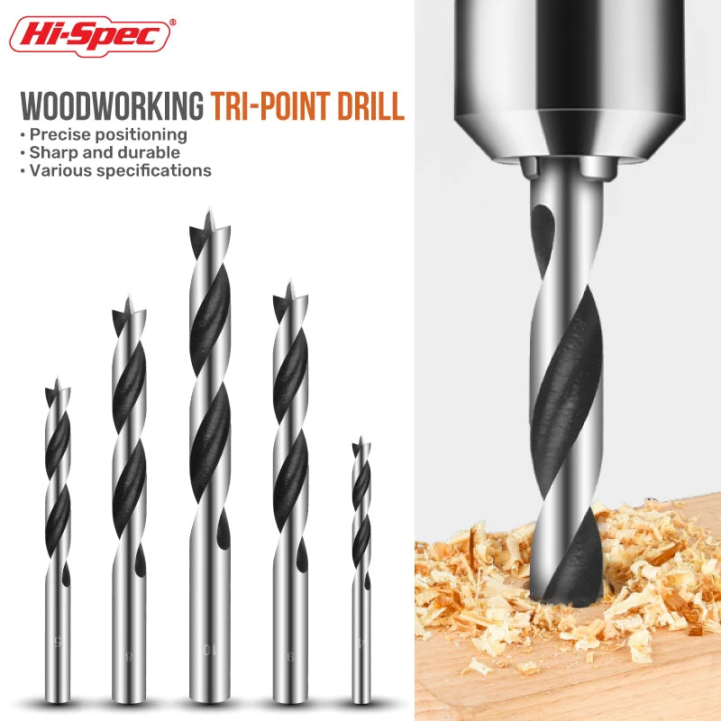 Hi-Spec 8pc Three-tip Woodworking Drill 3~10mm Tri-Point Drill Bits Kit High Speed Steel Hole Opener Cutter Metal Wood Tools