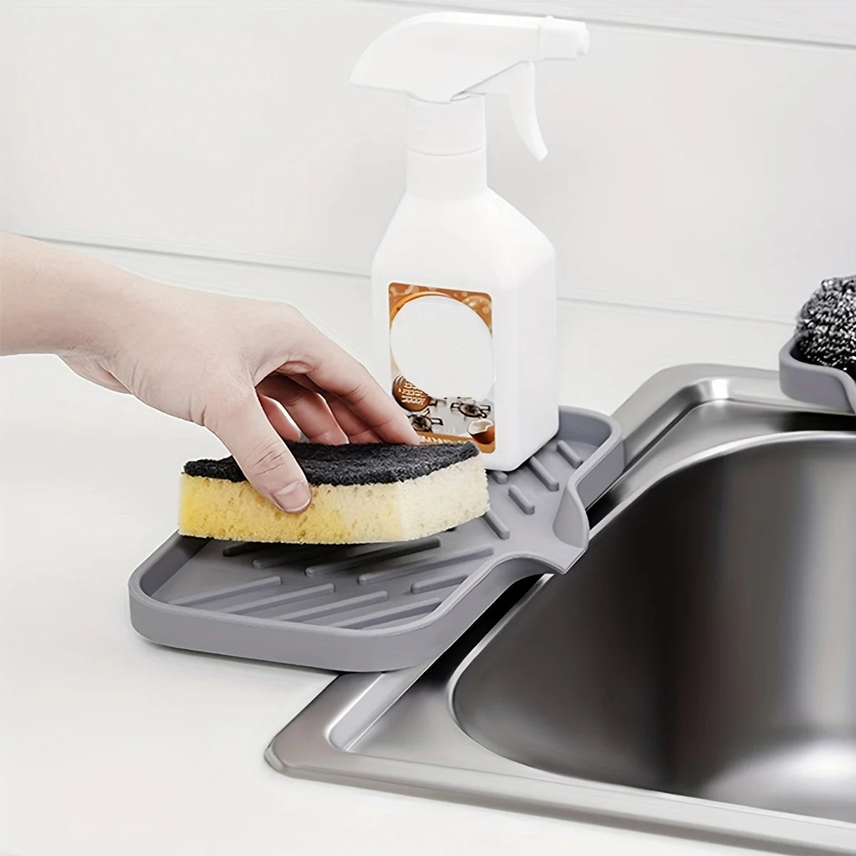 Sink Silicone Tray With Drain Soap Sponge Storage Holder Countertop Sink Scrubber Brush Soap