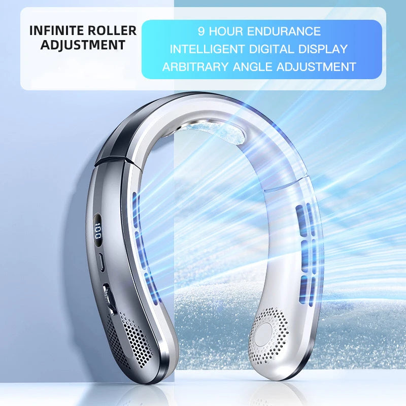 3000mAh Hanging Neck Fan Portable Bladeless Mini USB Rechargeable Mute LED Digital Display Electric Fan