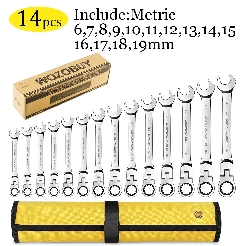 Flexible Ratcheting Combination Wrench Set,Key Wrench Ratchet Spanner Metric Hand Tool Sets,Car Repair Tools with Carrying Bag