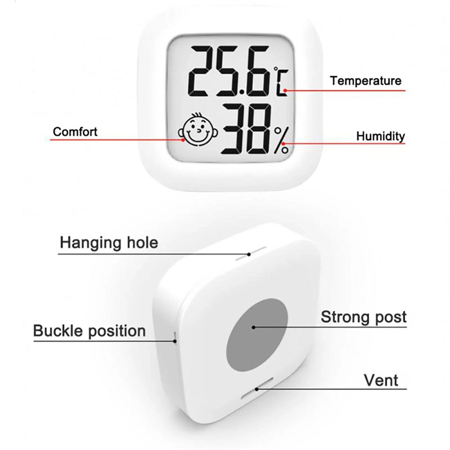 Thermometer Hygrometer Mini Weather Station Thermo-Hygrometer Built-in 2032 Button Battery Temperature Tester Gauge