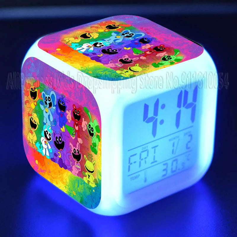 Smiling Critter LED Night Light Alarm Clock Catnap Cartoon Desk Clock with Date & Temperature Display for Kids Birthday Gift